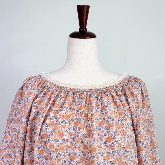 Moda International 100% Silk Floral lace Trim Peasant Top - Picture 2 of 7